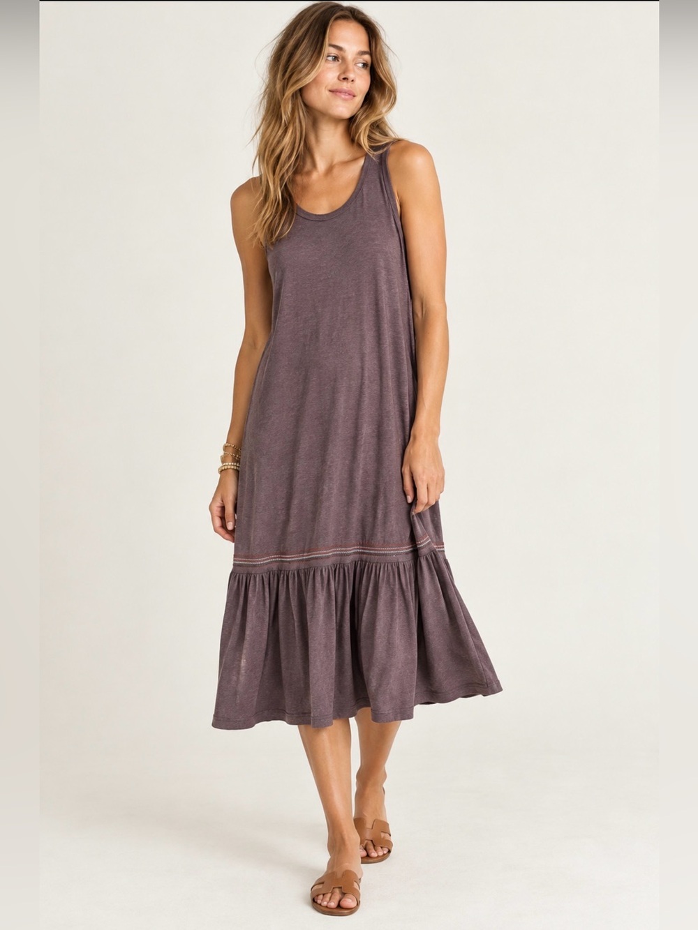 SUNDRY Dress Embroidered Ruffle Hem jersey tank purple gray 2